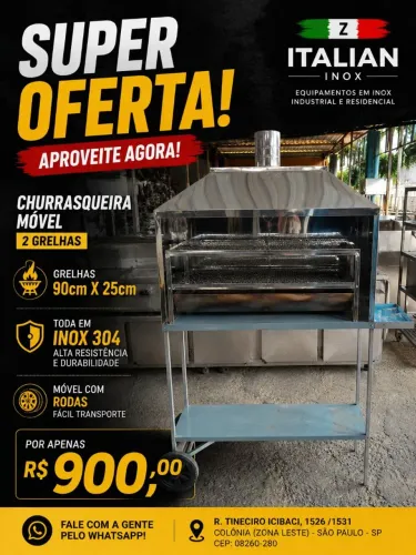 Churrasqueira móvel em inox 1 metro