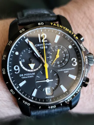 Certina DS Podium Big Size Cronógrafo GMT Couro Completo Caixa e Certificado de compra