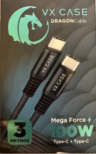 Cabo USB-C para USB-C VX Case Dragon Cable 100W - 3 Metros (Novo)