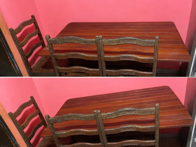 Mesa de jantar com quatro cadeiras de madeira