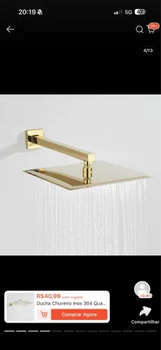 Ducha Chuveiro Inox 304 Quadrado Slim Premium 20 X 20 cm / 30 X 30 cm Com Braço Chuveiro