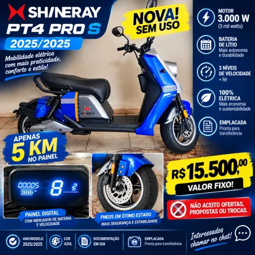 SHINERAY PT4 PRO S 2025/2025 AZUL - NOVA, 5 KM, 3.000W, LÍTIO!