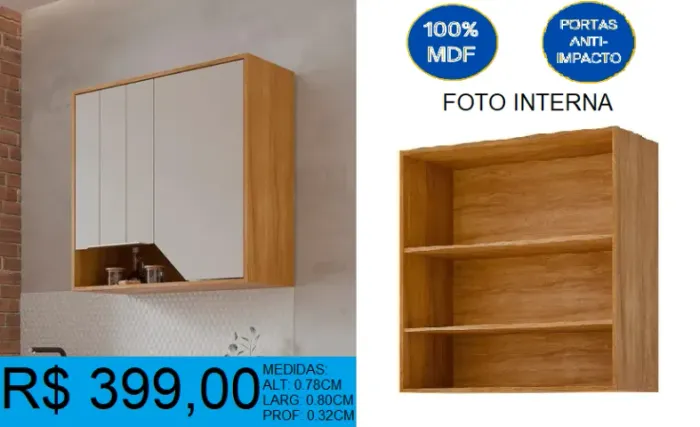 AERO NINCHO ESPELHADO - 100% MDF - PORTAS ANTI- IMPACTO = PRONTA ENTREGA