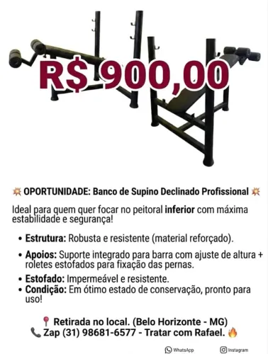 Banco de Supino Declinado Profissional - Peitoral Inferior