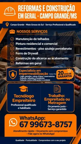 Serviços de construção e impermeabilização em geralal