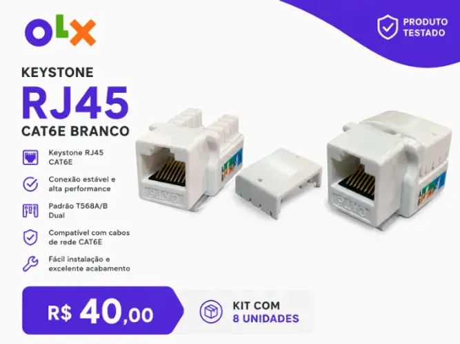 Kit Keystone RJ45 CAT6E Branco - 8 Unidades