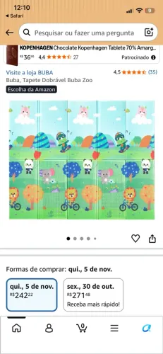 Tapete Infantil Buba Zoo Impermeável Dupla Face Dobrável 146x195cm