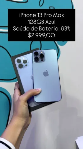 Seminovo: iPhone 13 Pro Max 128GB Azul - Bateria 83% | Loja Fisica