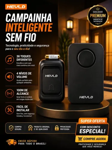 Campainha Sem Fio Inteligente Hevld 100m 36 Toques Bivolt