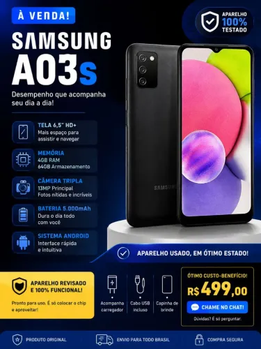 Samsung Galaxy A03s 64GB | Ótimo Estado | Revisado e Pronto para Uso