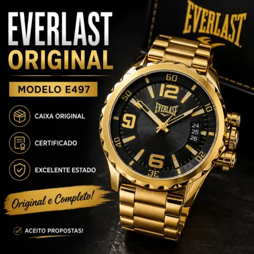 Relógio Everlast Original E497 Dourado | Completo com Caixa e Certificado