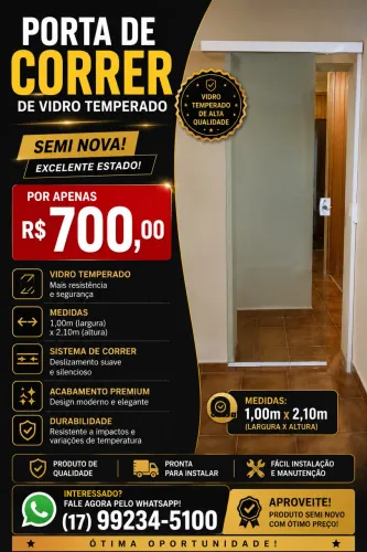 Porta de Correr Vidro Temperado