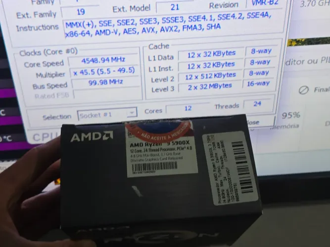 Processador AMD Ryzen 9 5900X 12C/24T 4.4Ghz (Turbo 4.8Ghz) - 100% Funcionando e Testado