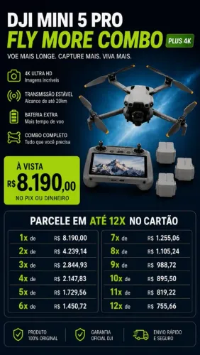 DJI Mini 5 Pro Fly More Combo Plus 4K ? Drone Profissional com Câmera 4K + Garantia