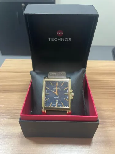 Relógio Technos Quadrado Executive Pulseira Couro Legitimo Marrom