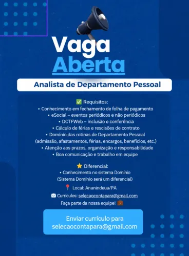 Vaga Departamento Pessoal