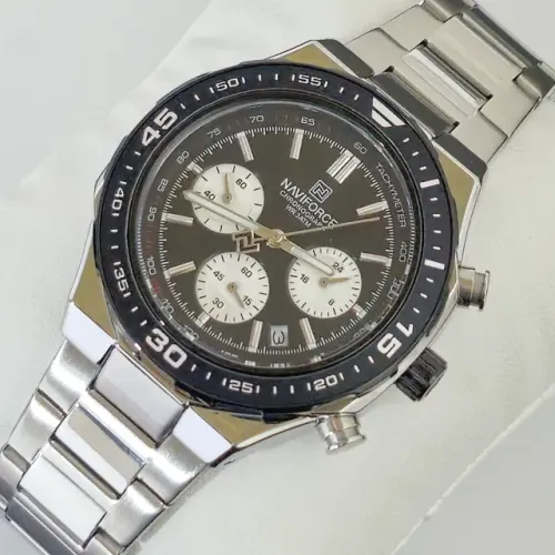 Relógio NAVIFORCE NF8049 3ATM - À Prova D?Água Militar Preto Aço Inoxidável Prata