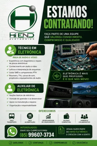 Oportunidades: Técnico e Auxiliar em Eletrônica - Hiend Eletrônica