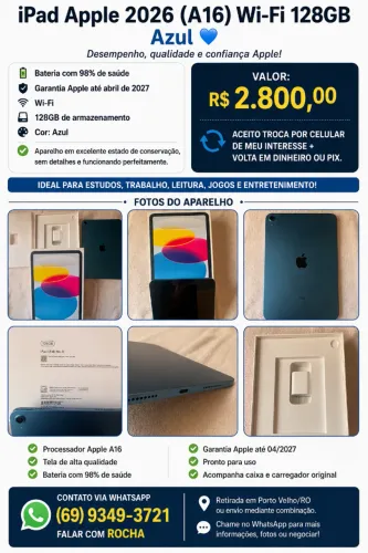 iPad Apple 2026 (A16) Wi-Fi 128GB - Azul | Garantia Apple até 04/2027