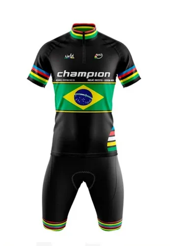 Conjunto De Ciclismo Brasil Campeão Camiseta E Bermuda