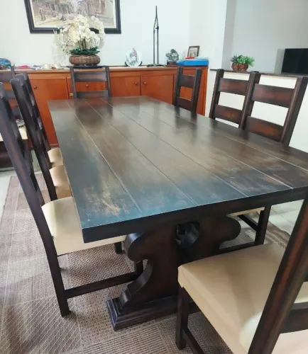 linda mesa de jantar com 10 cadeiras estofada