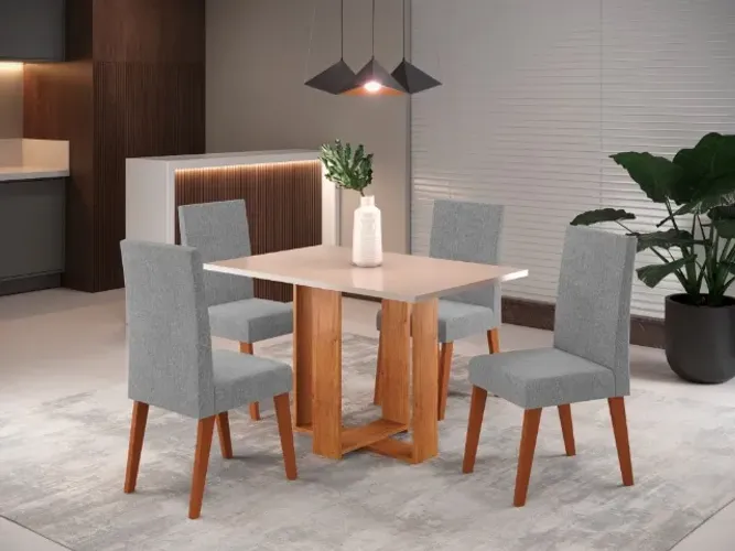 Mesa de jantar com 4 cadeiras cinza - Entrega e montagem gratis