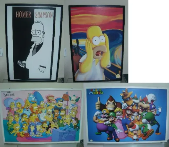 4 Quadros grande decorativo Simpsons e Super Mario