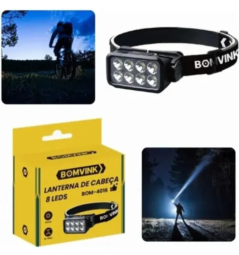 Lanterna de cabeça BomVink 8 LEDs - Ideal para camping e esportes!