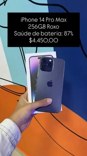 iPhone 14 Pro Max / 256GB ROXO / Saúde de bateria: 87% / Todo Original $4.450,00
