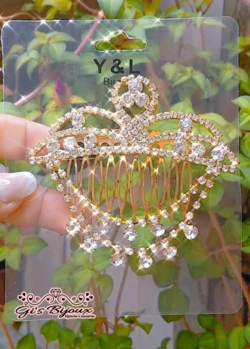 Tiara/Pente de Cabelo Dourado com Strass