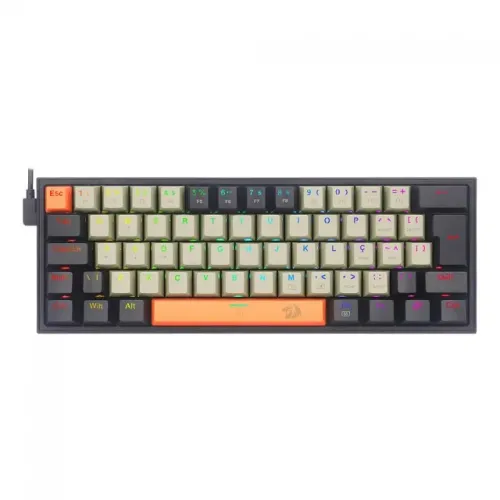 Teclado Mecânico Gamer Redragon Fizz RGB Switch Brown Layout 60% USB Laranja Preto e Cinz