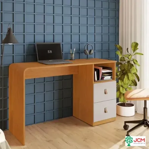 Escrivaninha Alice Cinamomo/Off 2 Gavetas JCM - Entrega Rápida! 