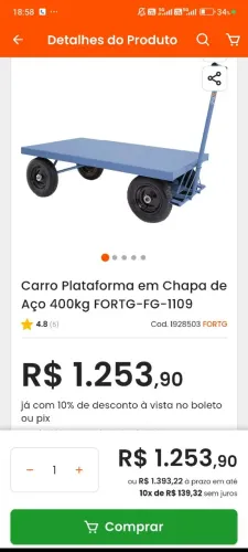 Carrinho plataforma em chapa de aço fortg