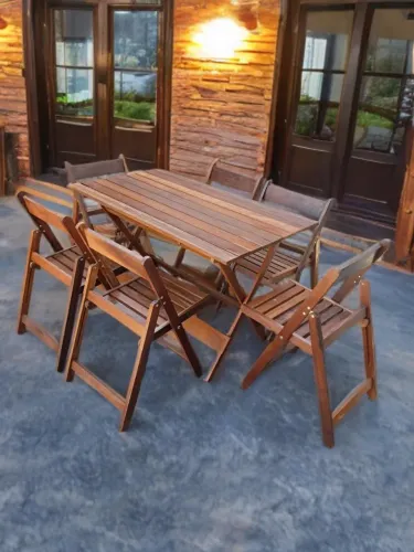 Conjunto de Mesa Dobrável 1,20 x 65  madeira de Itauba com 6 cadeiras Envernizada 