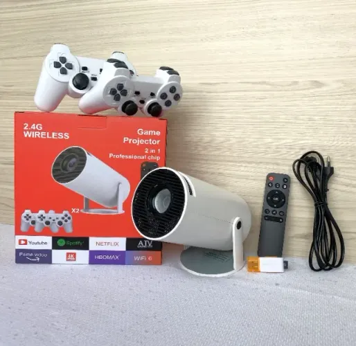 Projetor Profissional 2 em 1 com 10.000 Jogos e controles sem fio 2.4