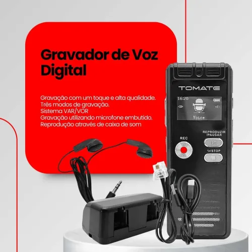 Gravador de Voz Digital 8GB Com Tela LCD Tomate MT-559