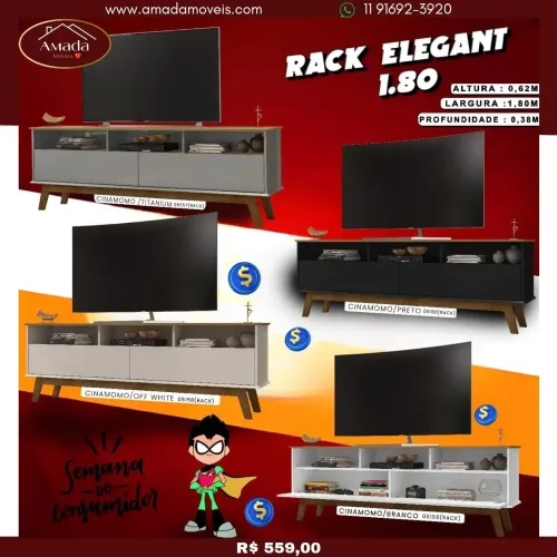 Rack Elegante 1.80m Amada Móveis - Cores e Design Moderno - à pronta entrega 