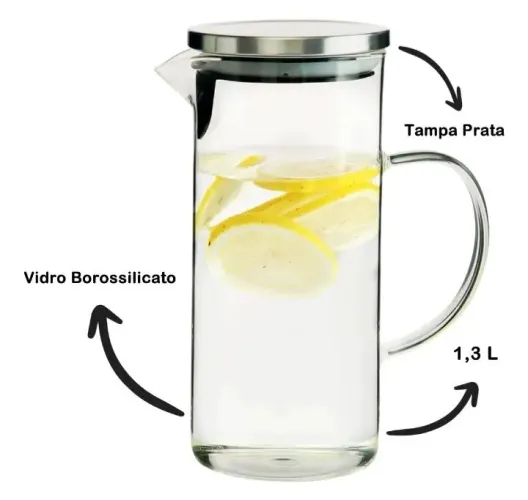 Jarra de Vidro Borossilicato com Tampa de Aço Inox 1,3L