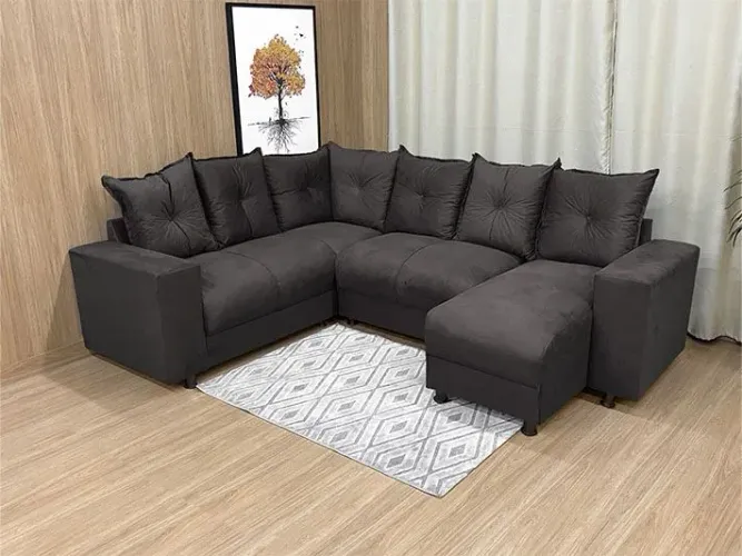 Sofá de Canto Suede Marrom 5 Lugares com Chaise