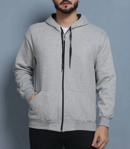 Moletom Cinza com Zíper e Capuz 
