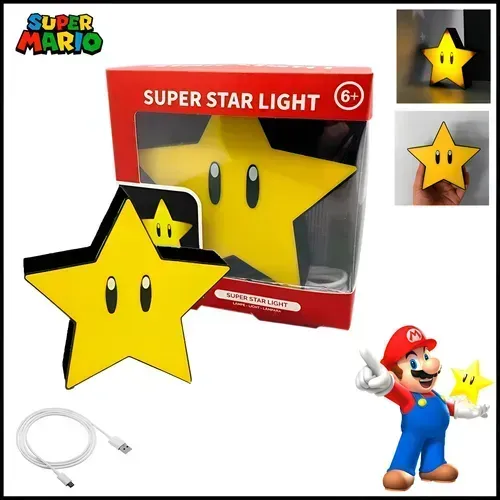 Luminária Abajur Estrela Star Led Som do Super Mario Bros