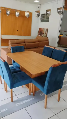 Mesa Sala De Jantar Com 6 Cadeiras Veludo