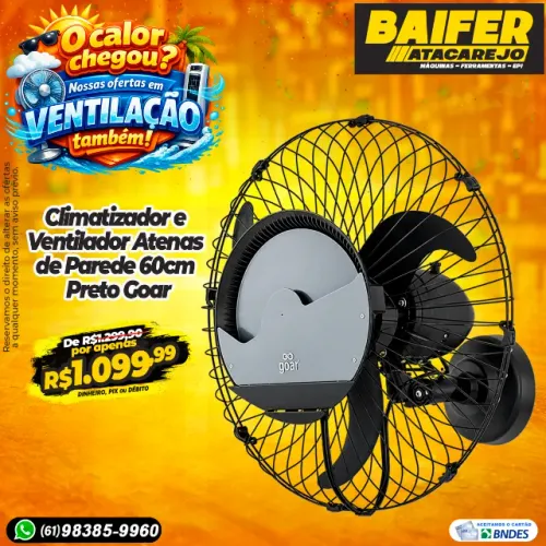 Climatizador e Ventilador Atenas de Parede 60cm Preto Goar