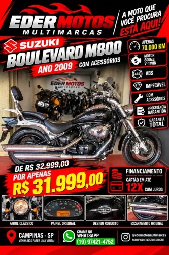 SUZUKI BOULEVARD M800 2009 PRETA em otimo estado COM 70.000KM E COM GARANTIA TOTAL