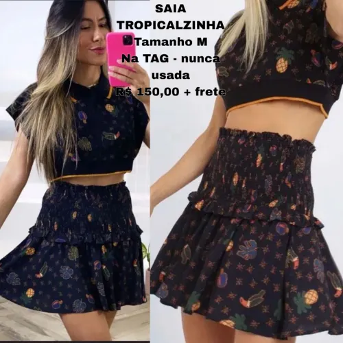 SAIA FARM CURTA TROPICALZINHA LASTEX NOVA TAMANHO M
