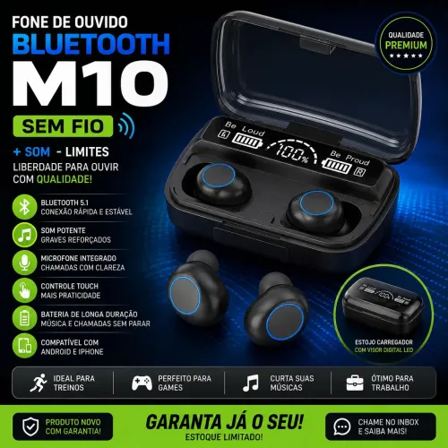Fone de ouvido tws M10 bluetooth sem fio 
