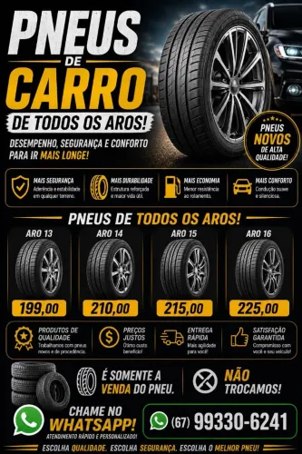 Jogo de pneus novos aro 13/14/15/16 carro