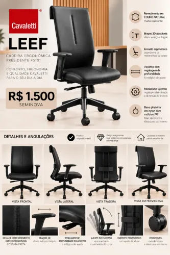 Cadeira Ergonômica Presidente Leef Cavaletti Preta