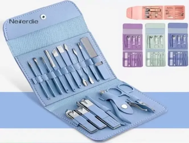 Kit de Manicure e Pedicure - 16 Peças em Aço Inoxidável