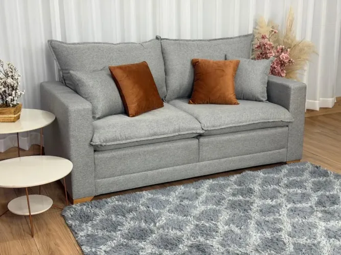Sofá Fixo 2 Lugares 180cm Linho Cinza Molas Ensacadas 